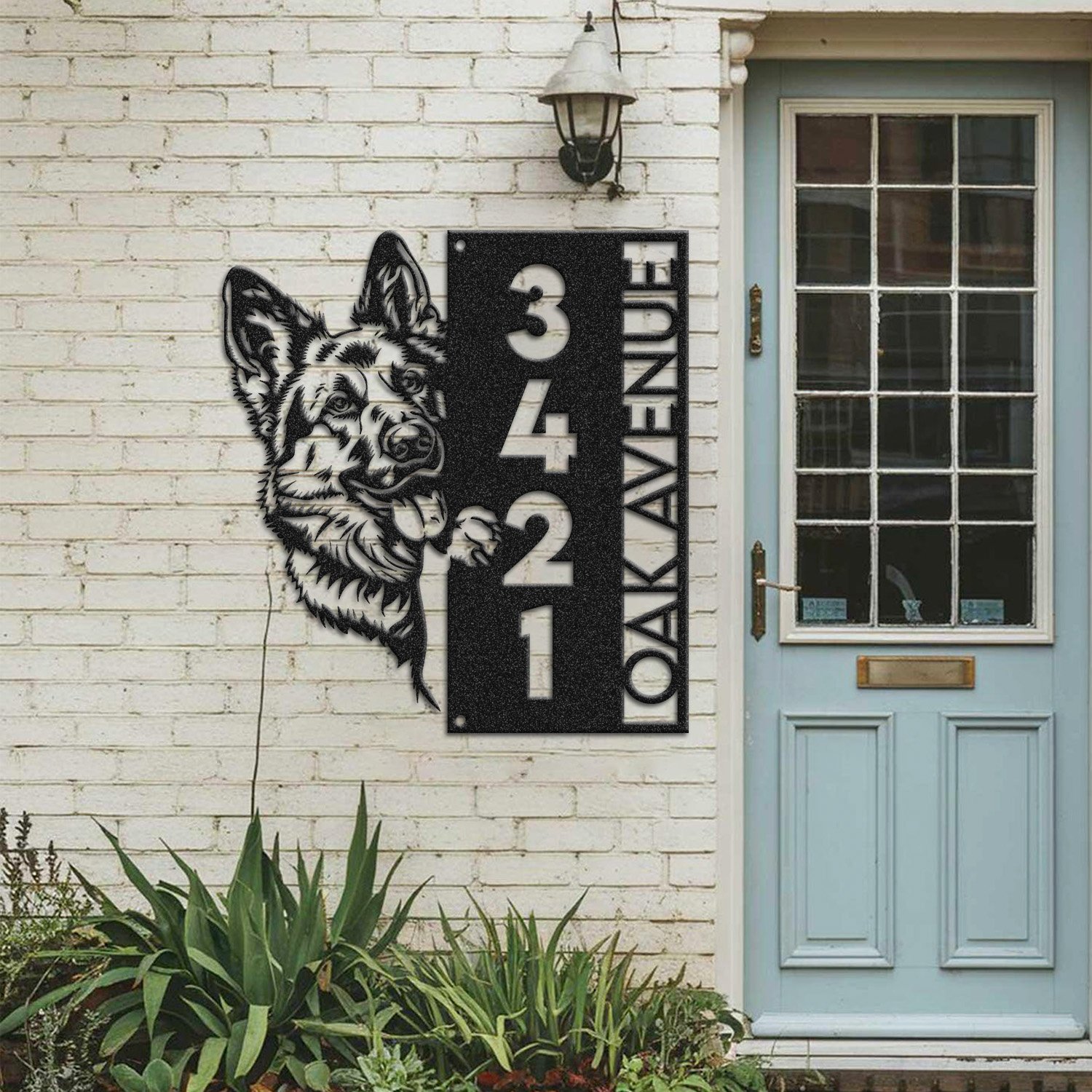 Custom German Shepherd Address Sign, Personalized Dog House Number Plaque, Metal Street Name Sign for Home Outdoor Decor - Image 5