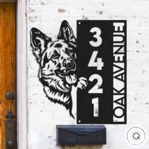 Custom German Shepherd Address Sign, Personalized Dog House Number Plaque, Metal Street Name Sign for Home Outdoor Decor