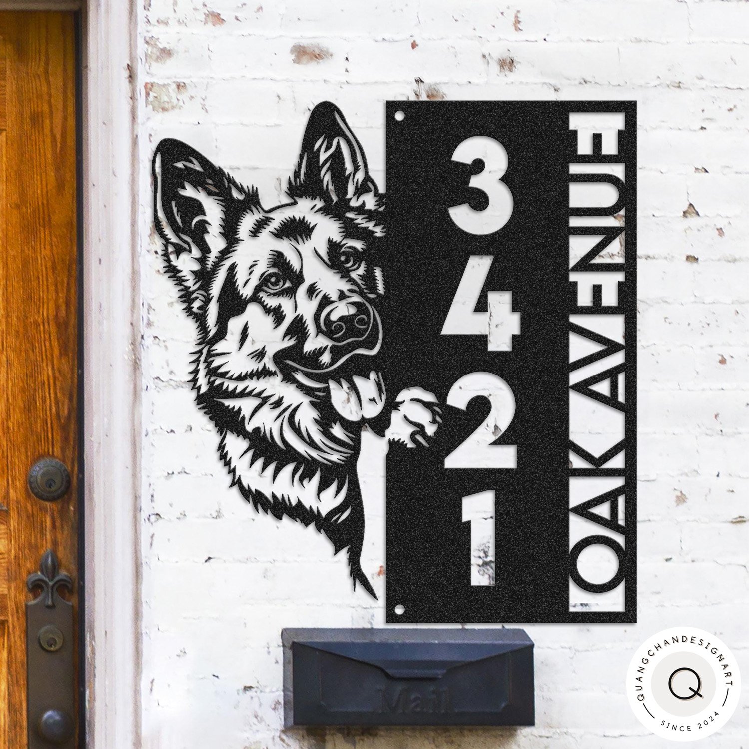 Custom German Shepherd Address Sign, Personalized Dog House Number Plaque, Metal Street Name Sign for Home Outdoor Decor