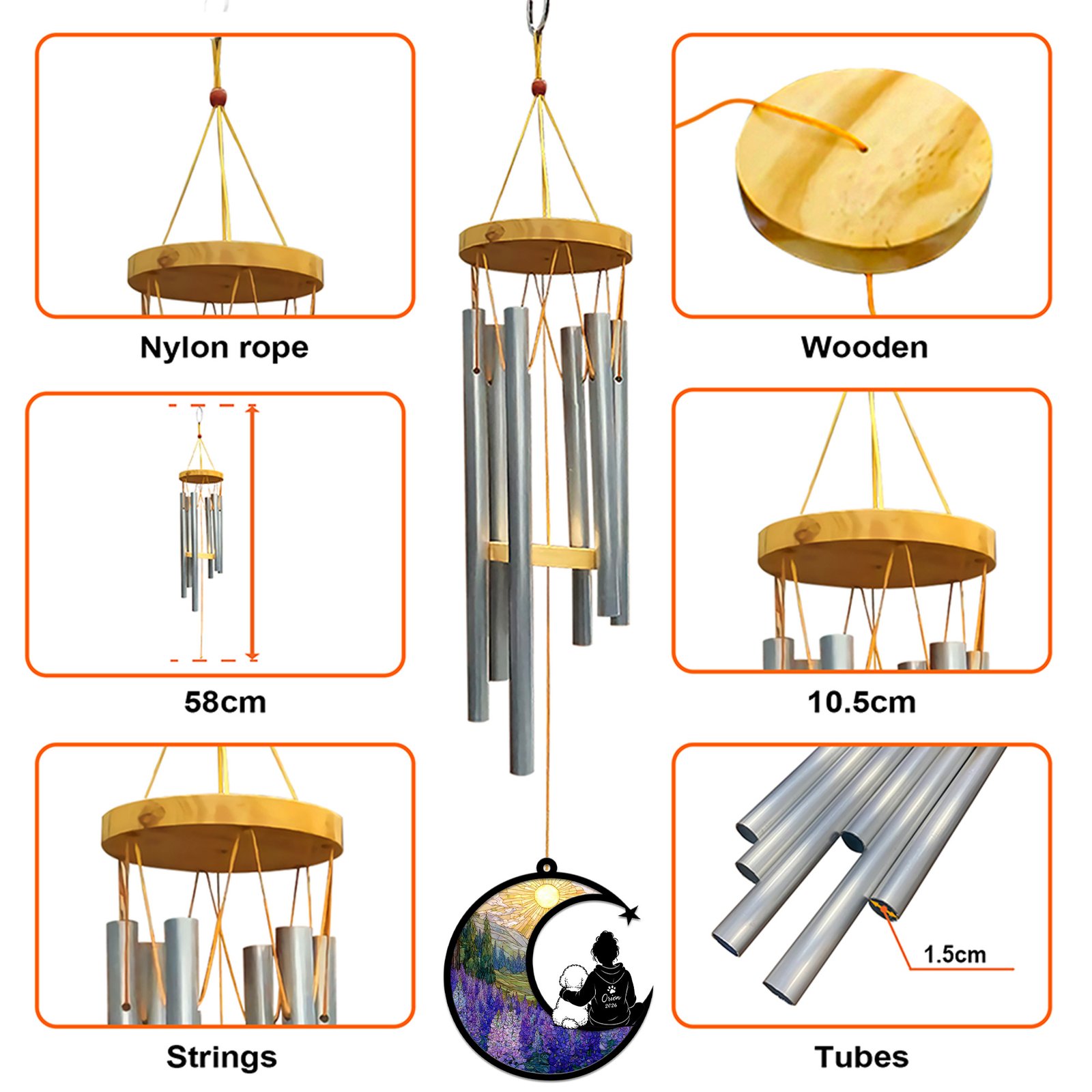 Bichon Frise Memorial Wind Chime Suncatcher, Personalized Dog Loss Gift, Angel Bichon Outdoor Hanging, Pet Memorial Decor - Image 9