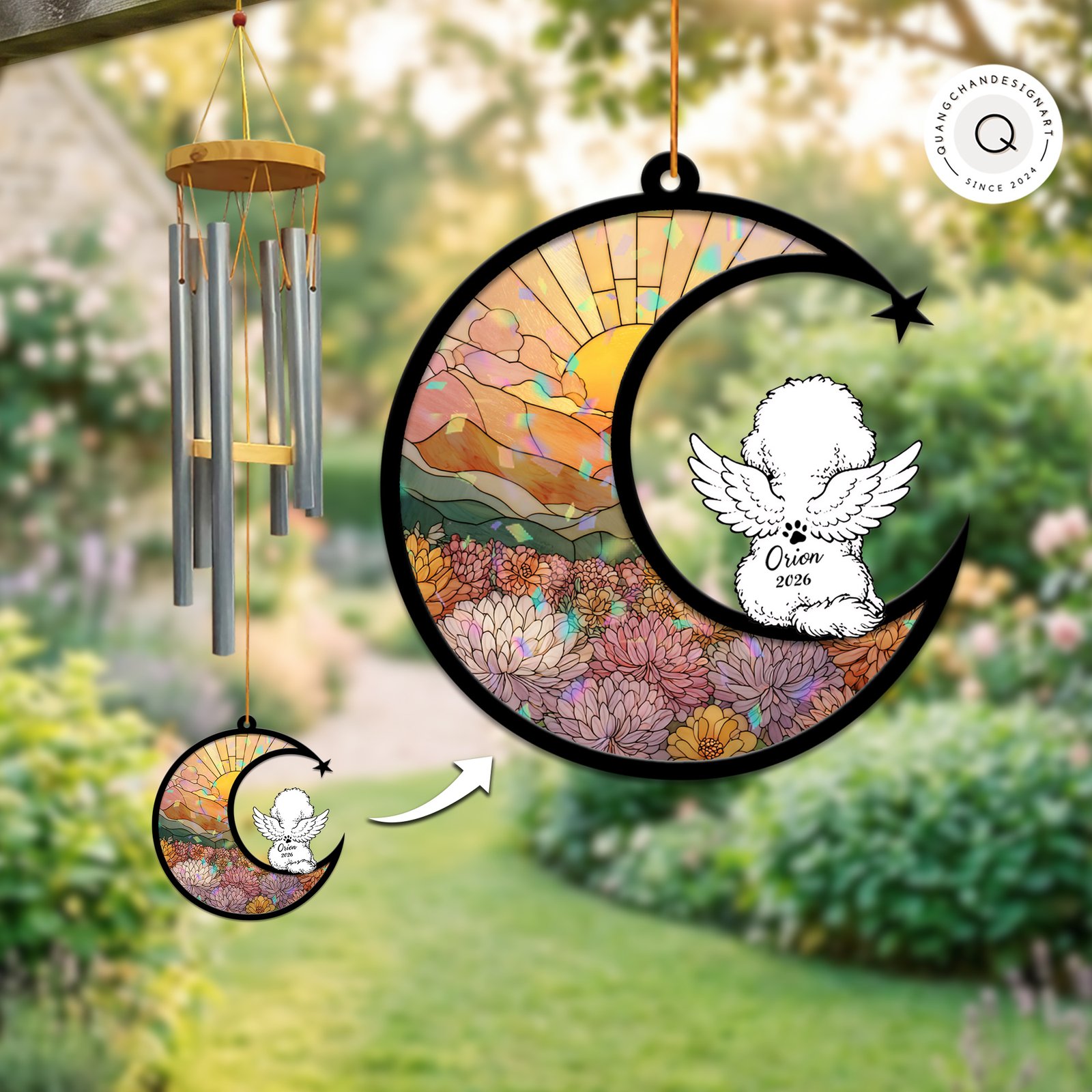 Bichon Frise Memorial Wind Chime Suncatcher, Personalized Dog Loss Gift, Angel Bichon Outdoor Hanging, Pet Memorial Decor - Image 5