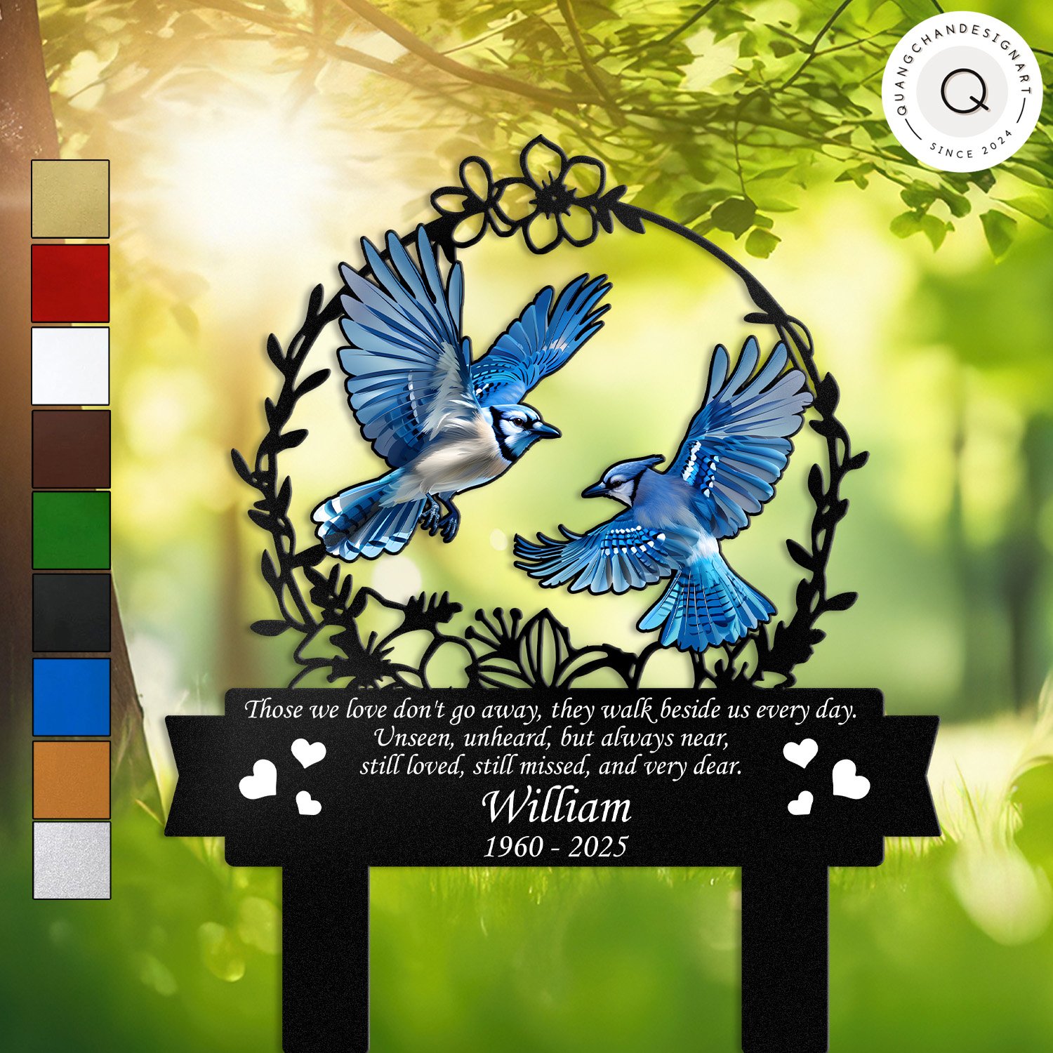 Personalized Blue Jay Memorial Stake, Custom Couple Bird Grave Marker, Outdoor Remembrance Garden Sign, Sympathy Gift for Loss of Loved One