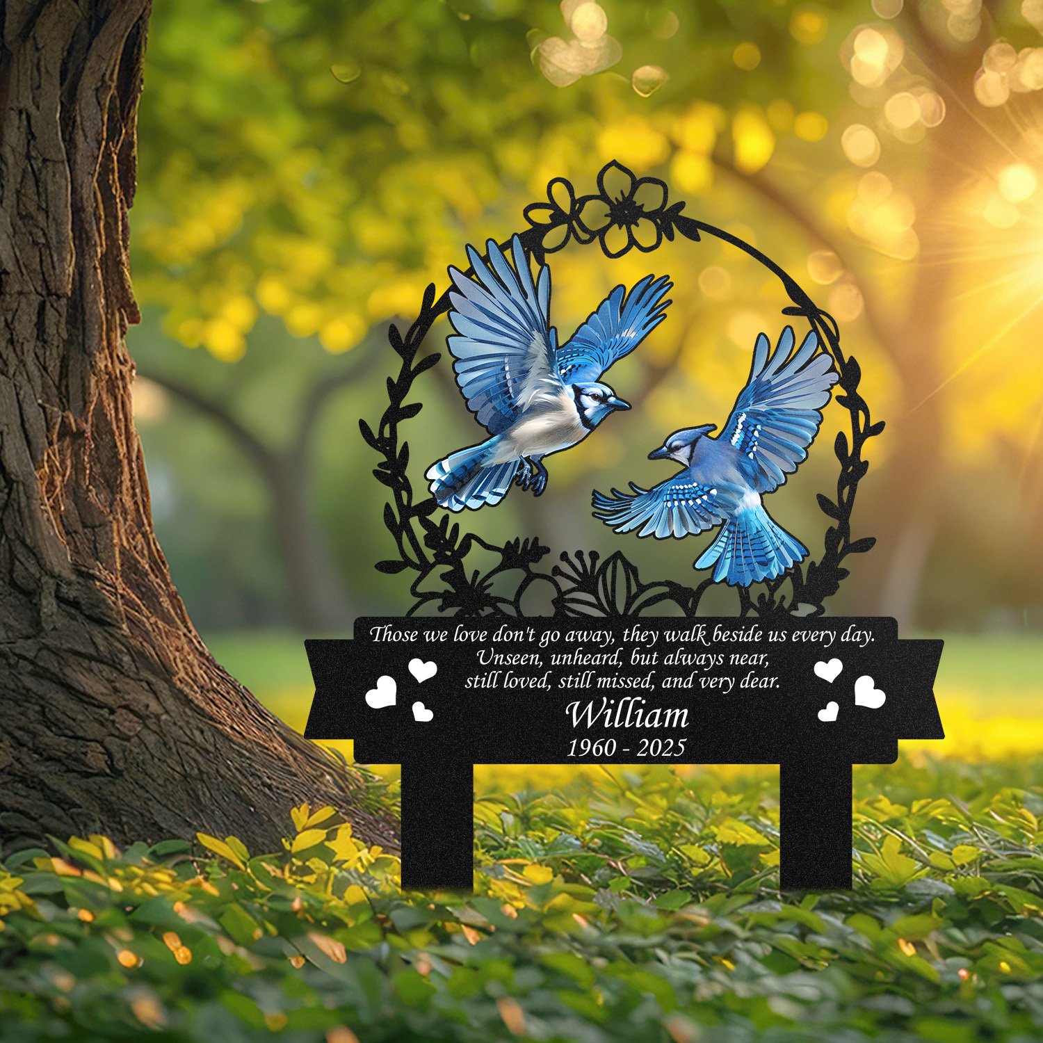 Personalized Blue Jay Memorial Stake, Custom Couple Bird Grave Marker, Outdoor Remembrance Garden Sign, Sympathy Gift for Loss of Loved One - Image 2