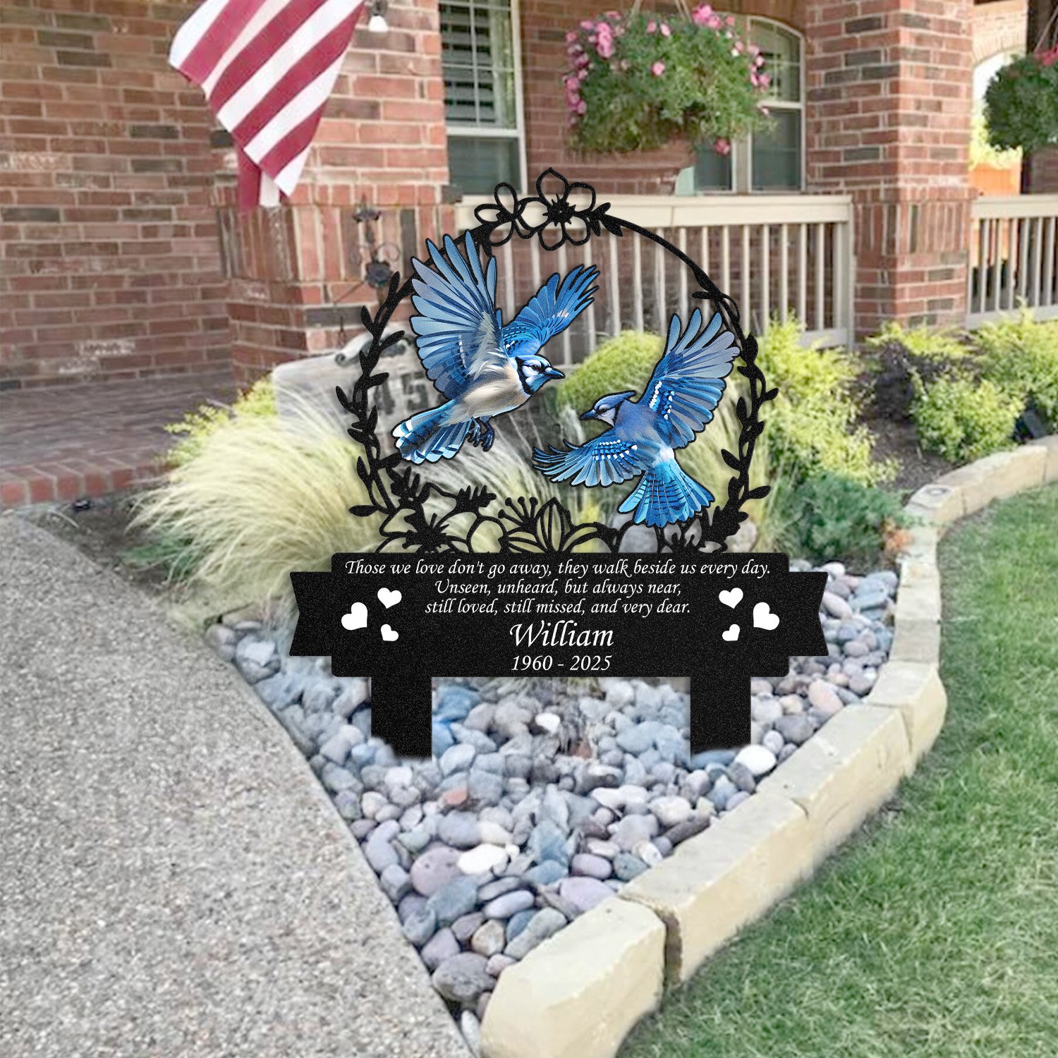 Personalized Blue Jay Memorial Stake, Custom Couple Bird Grave Marker, Outdoor Remembrance Garden Sign, Sympathy Gift for Loss of Loved One - Image 3