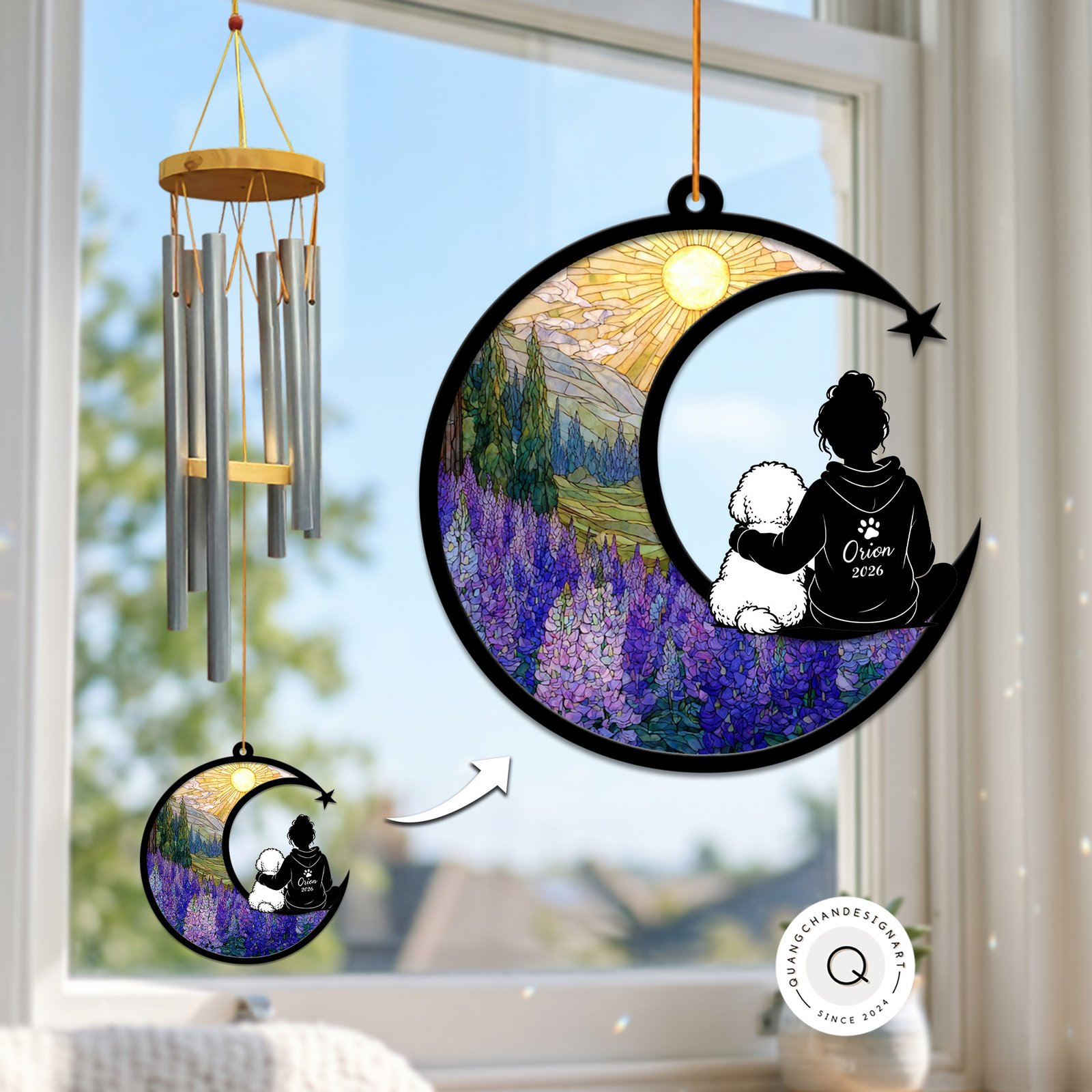 Bichon Frise Memorial Wind Chime Suncatcher, Personalized Dog Loss Gift, Angel Bichon Outdoor Hanging, Pet Memorial Decor - Image 4
