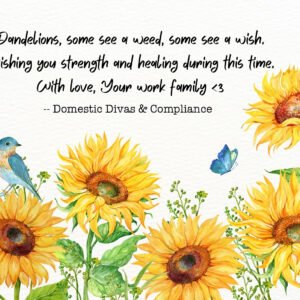Personalized sunflower message gift card with watercolor yellow sunflowers, custom text, sympathy gift, memorial gift, bereavement gift, and thinking of you gift.