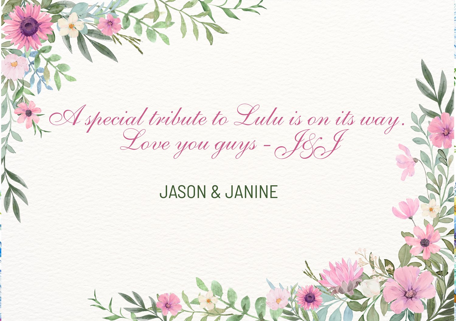 Personalized floral message gift card with custom text, thoughtful gift for her, sympathy gift, memorial gift, thinking of you gift and special occasions.