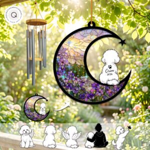 Bichon Frise Memorial Wind Chime Suncatcher, Personalized Dog Loss Gift, Angel Bichon Outdoor Hanging, Pet Memorial Decor