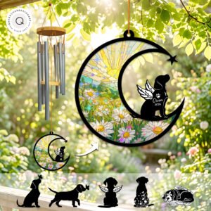 Custom wind chime suncatcher featuring a hand-illustrated Beagle portrait, designed as a heartfelt pet memorial keepsake