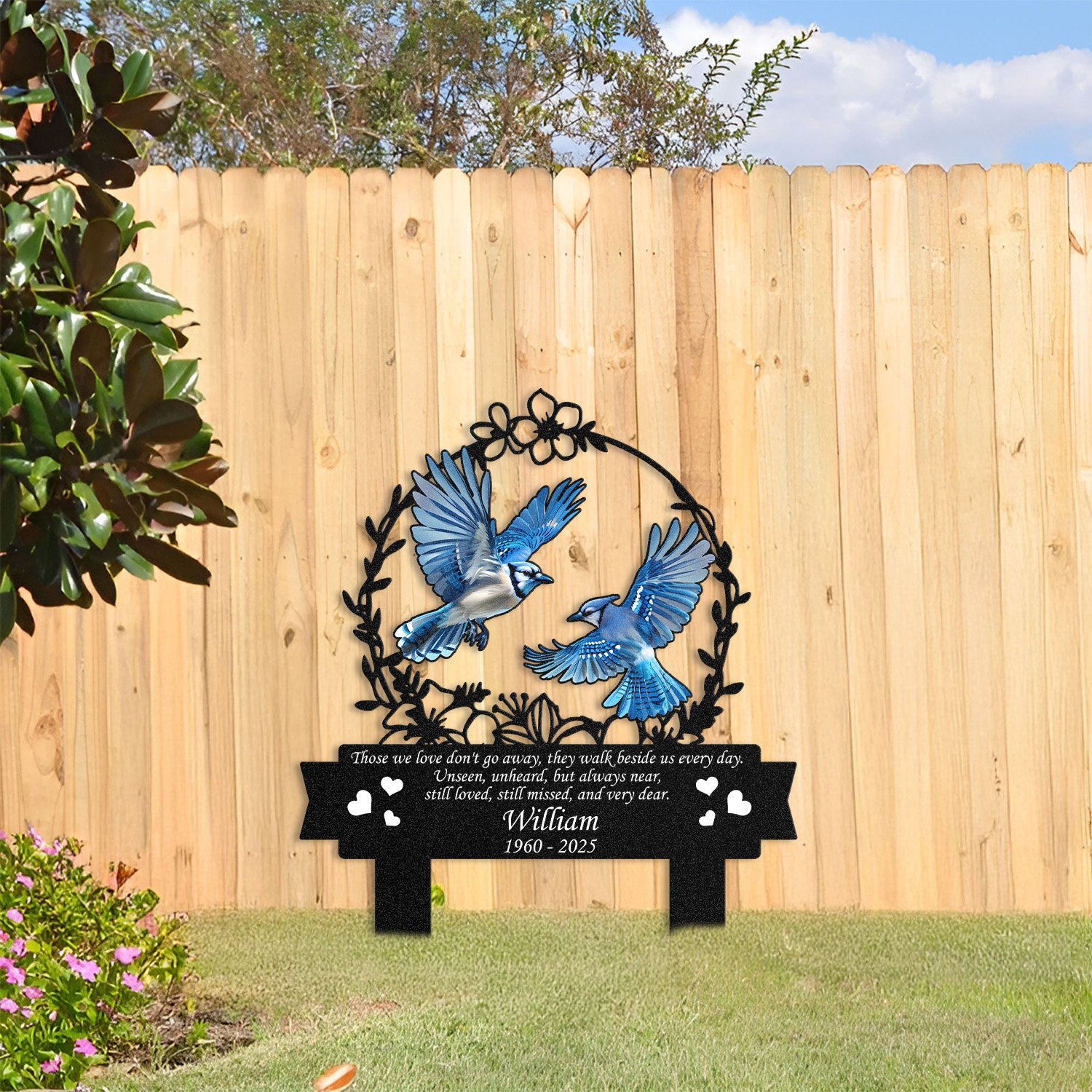 Personalized Blue Jay Memorial Stake, Custom Couple Bird Grave Marker, Outdoor Remembrance Garden Sign, Sympathy Gift for Loss of Loved One - Image 4