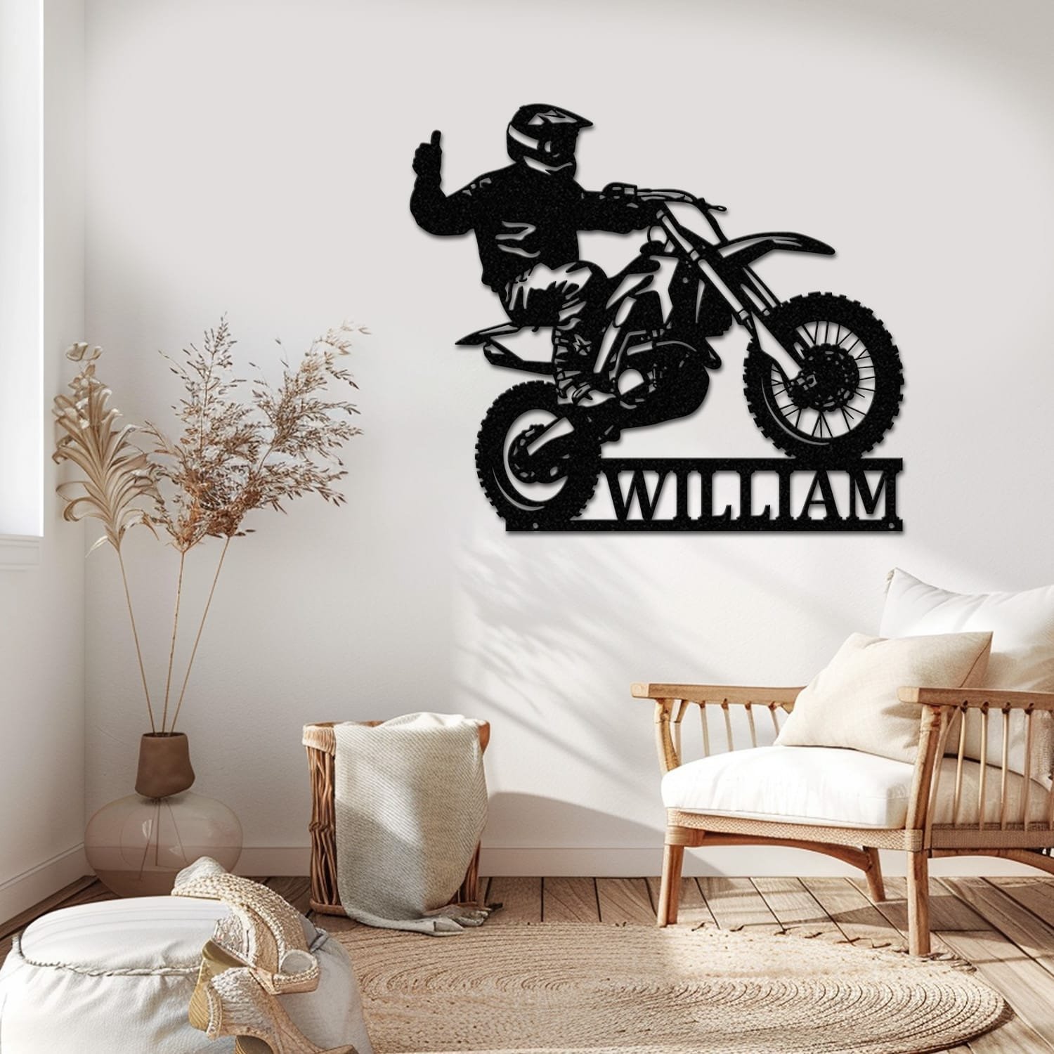 Dirt Bike name sign displayed close up, highlighting the cutout detail and name plate.